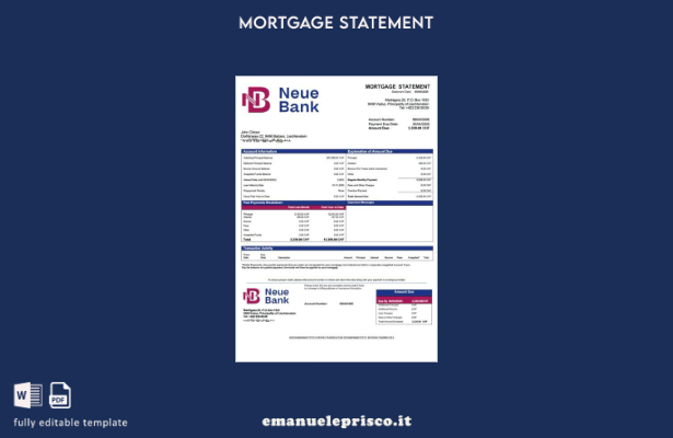 stile verificato Estratto conto ipotecario Liechtenstein Neue Bank Modello Word 